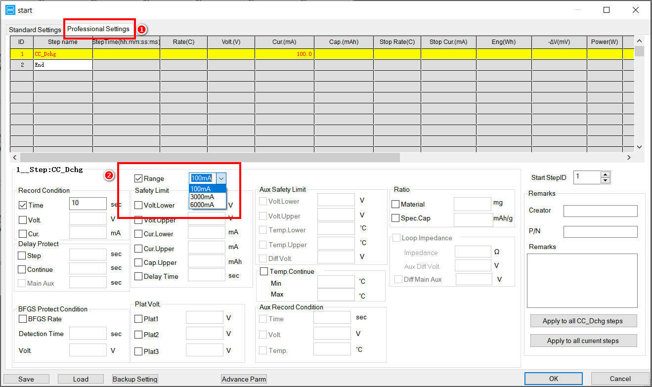 manually ranges in Neware BTS software