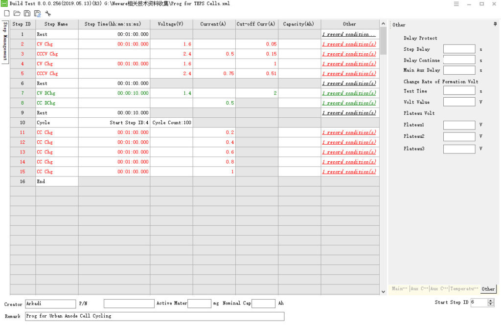 test profiles builder for Neware BTS4000