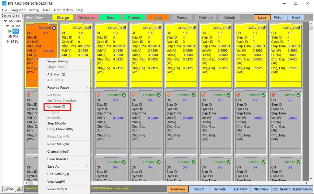 Tests appointed/schedule pause in BTS4000