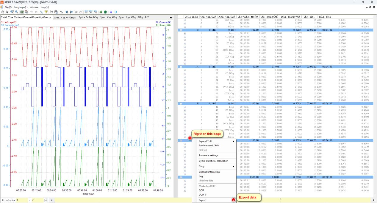 Export data function in BTS 8.0 software