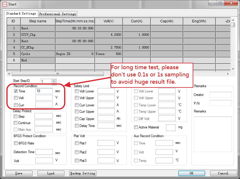 correct data sampling interval setting in BTS software