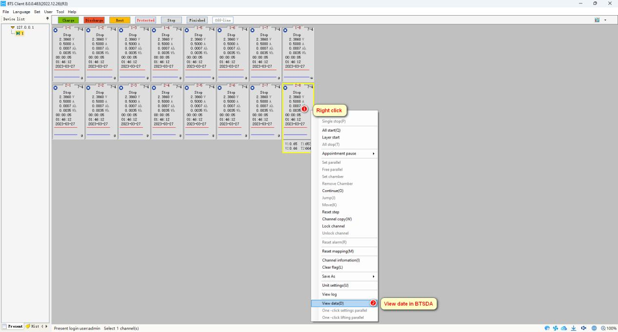 View data function in BTS 8.0 software