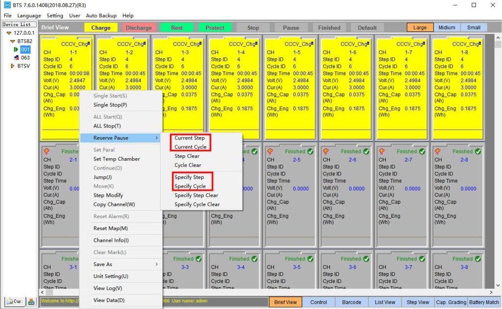 Tests appointed/schedule pause in BTS4000