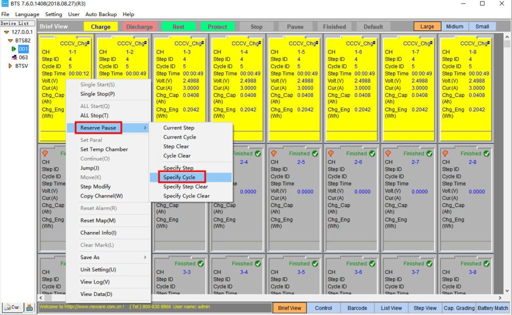 Tests appointed/schedule pause in BTS4000