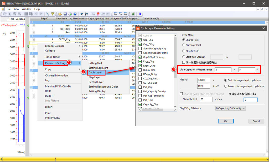 set the voltage range of supercapacitors in Neware BTSDA software.