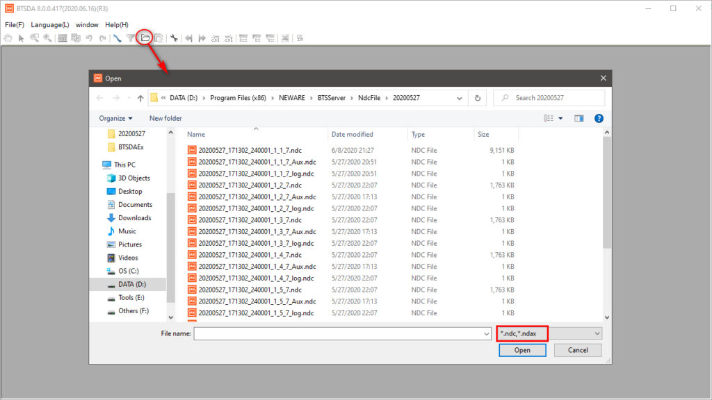 Use Neware BTSDAEX to open NDC format file.