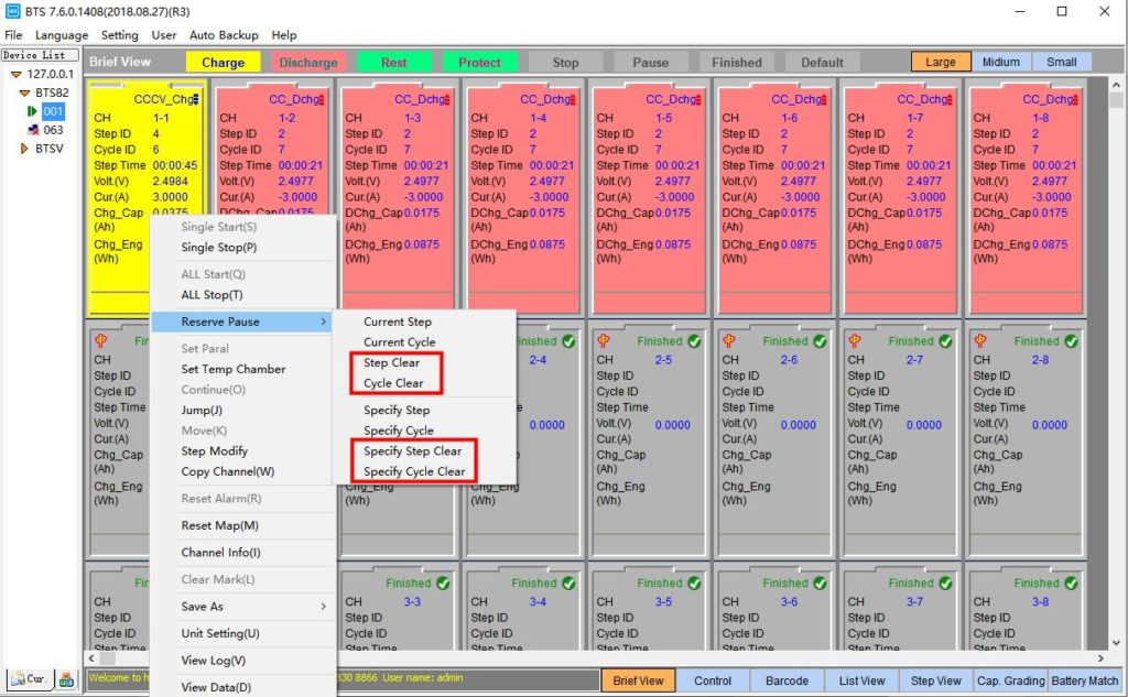 Tests appointed/schedule pause in BTS4000