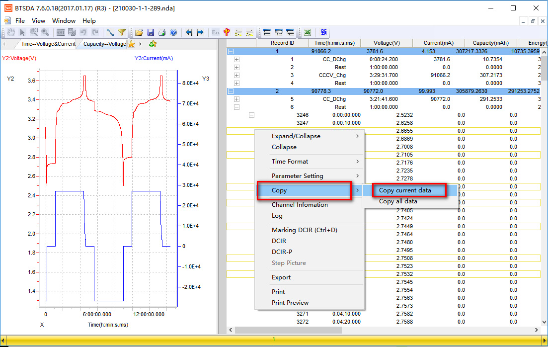 copy data from Neware BTSDA directly