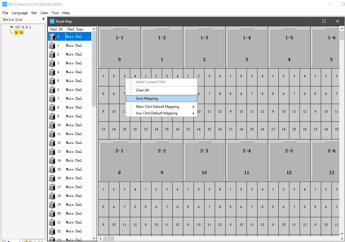 channels mapping in Neware BTS4000 8.0 software