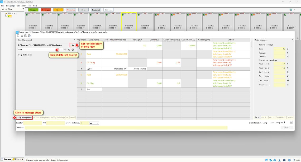 Set up work steps in BTS 8.0 software