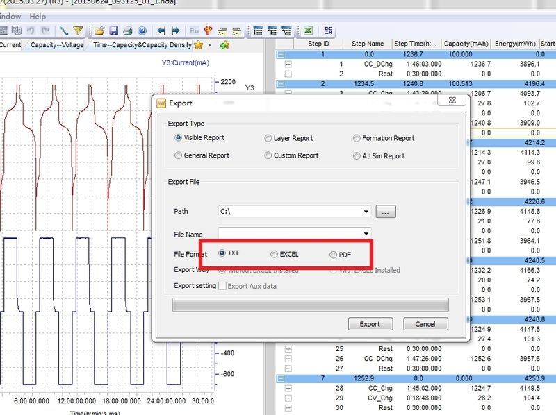 In BTSDA, the NDA data can be exported to xls, txt and pdf format.